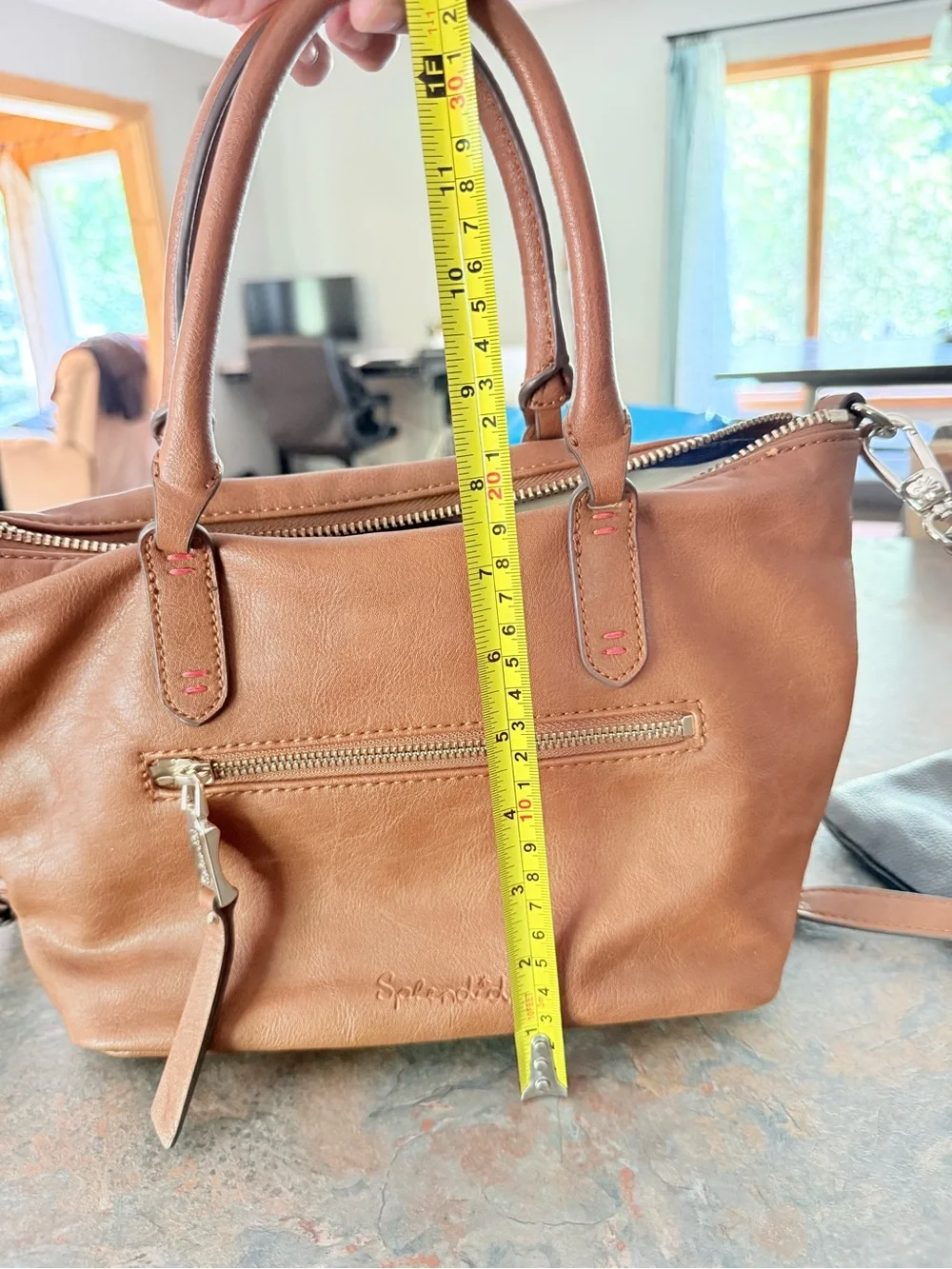 Splendid Cognac Leather Satchel with Adjustable Strap
